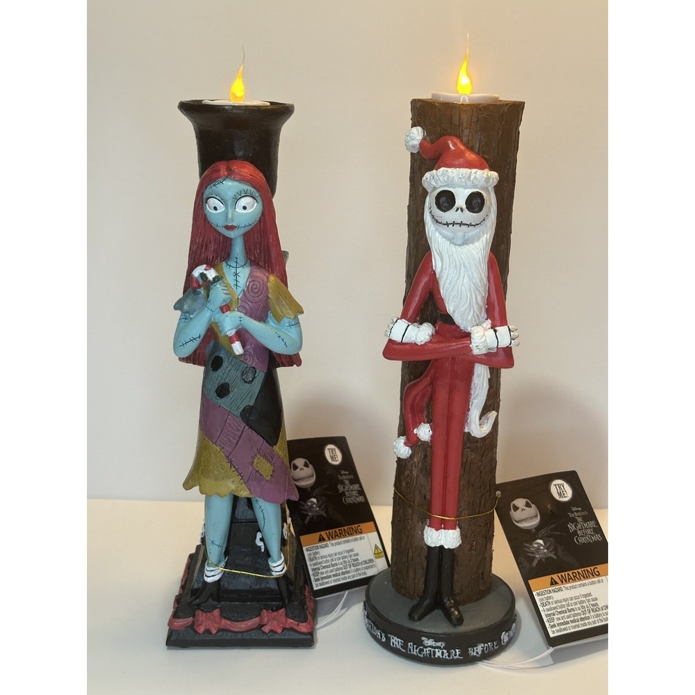 NWT Disney Nightmare Before Christmas Jack & Sally Battery Lit Candle Stick Set